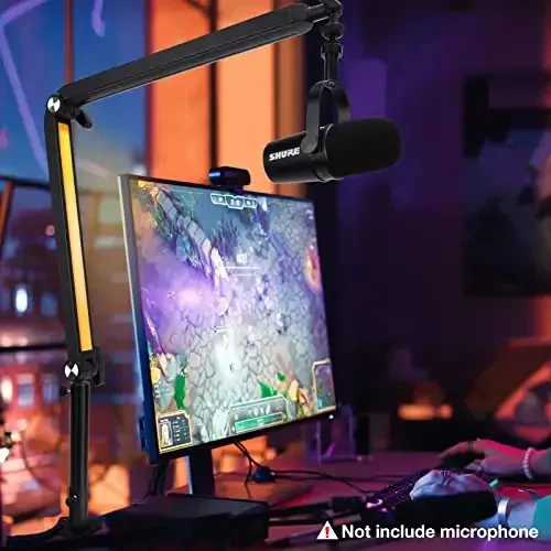 Boom Arm RGB yoritgichi bilan - HyperX QuadCast, Blue Yeti, Shure SM7B, Rode va ko'pchilik o'yin mikrofonlari uchun mikrofon ushlagichi, balandligi sozlanishi mikrofon ushlagichi Mikrofon ushlagichi, ko'pchilik USB mikrofonlari uchun stol mikrofon stendi SUNMON tomonidan - 6