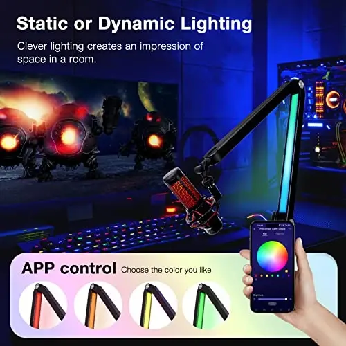 Boom Arm with RGB Light - Mic Arm for HyperX QuadCast, Blue Yeti, Shure SM7B, Rode and Most Gaming Mic, Height adjustable Mic Boom Arm Microphone Arm, Desk Mic Stand for Most USB Microphone By SUNMON - 2