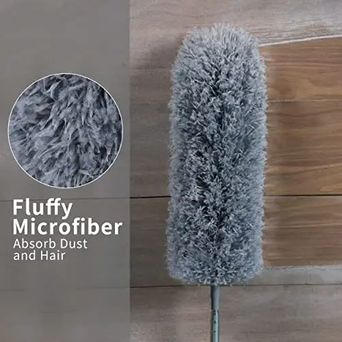 BOOMJOY Microfiber Feather Duster with 100 inches Extension Pole, Dusters for Cleaning High Ceiling, Fan, Blinds, Furniture, Dark Grey - 3