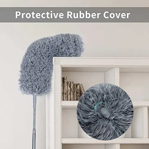 BOOMJOY Microfiber Feather Duster with 100 inches Extension Pole, Dusters for Cleaning High Ceiling, Fan, Blinds, Furniture, Dark Grey - 5