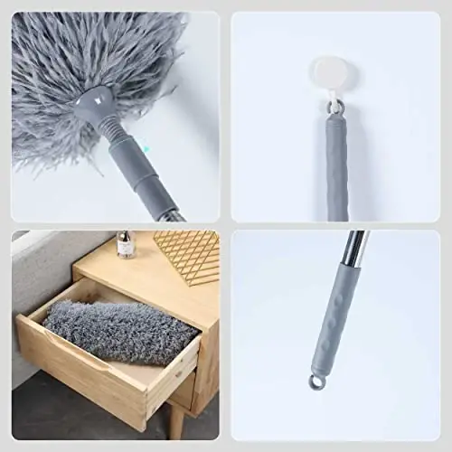 BOOMJOY Microfiber Feather Duster with 100 inches Extension Pole, Dusters for Cleaning High Ceiling, Fan, Blinds, Furniture, Dark Grey - 6
