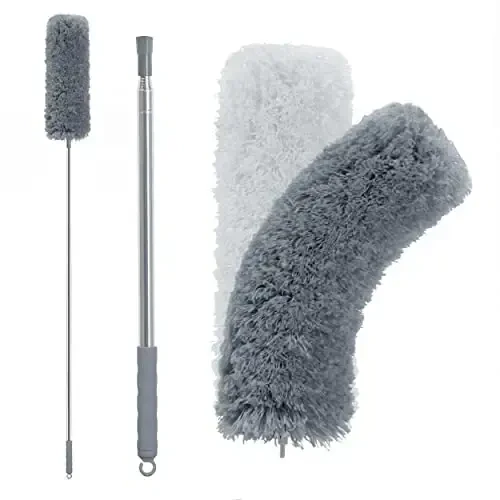 BOOMJOY Microfiber Feather Duster with 100 inches Extension Pole, Dusters for Cleaning High Ceiling, Fan, Blinds, Furniture, Dark Grey - BOOMJOY