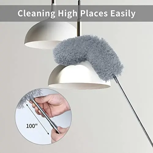 BOOMJOY Microfiber Feather Duster with 100 inches Extension Pole, Dusters for Cleaning High Ceiling, Fan, Blinds, Furniture, Dark Grey - 2
