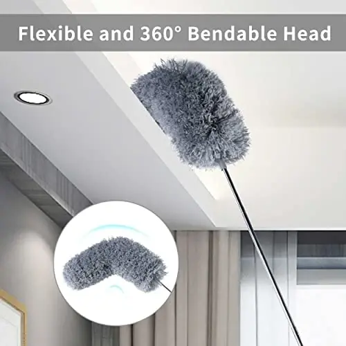 BOOMJOY Microfiber Feather Duster with 100 inches Extension Pole, Dusters for Cleaning High Ceiling, Fan, Blinds, Furniture, Dark Grey - 4