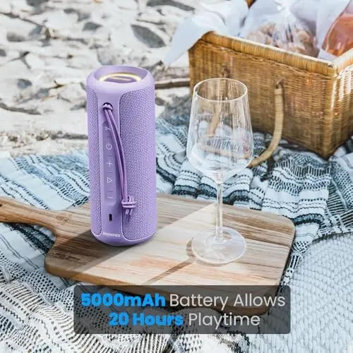 Boompro Bluetooth Speaker 36W Stereo Sound Bass Girl Woman Present - Purple | Portable Speaker Bluetooth 5.3 Wireless USB Type C Outdoor and Travel, 5000mAh Up to 16H Playtime Indoor Home Party - 3
