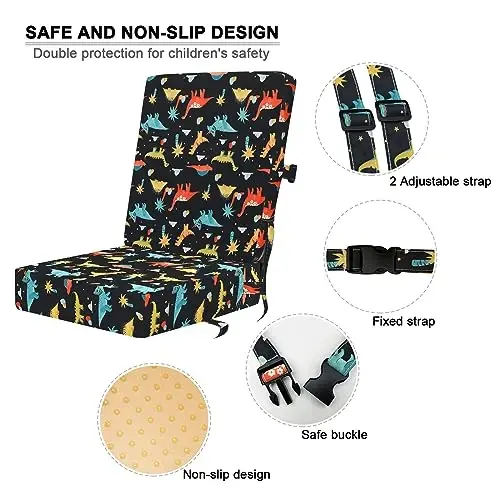 Booster Seat for Dining Table - 2Pcs Toddler Booster Seat for Dining Table Adjustable Safety Belts & Non-Slip Bottom, PU Waterproof Easy Cleaning Booster Chair Cushion with Different Height for Eating - 3