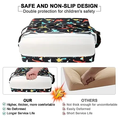 Booster Seat for Dining Table - 2Pcs Toddler Booster Seat for Dining Table Adjustable Safety Belts & Non-Slip Bottom, PU Waterproof Easy Cleaning Booster Chair Cushion with Different Height for Eating - 4
