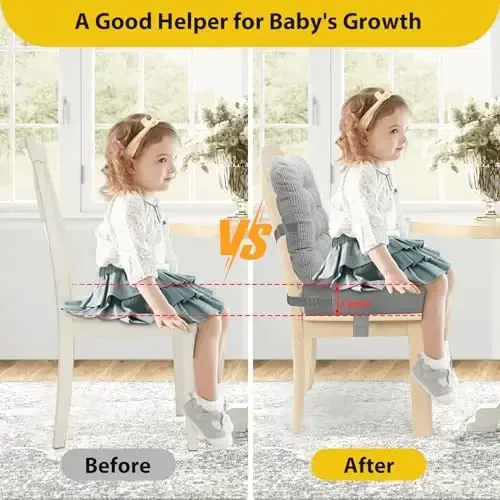 Booster Seat for Kitchen Chair - 2Pcs Toddler Booster Seat for Dining Table Adjustable Safety Belts & Non-Slip Bottom, PU Waterproof Easy Cleaning Booster Chair Cushion - 3