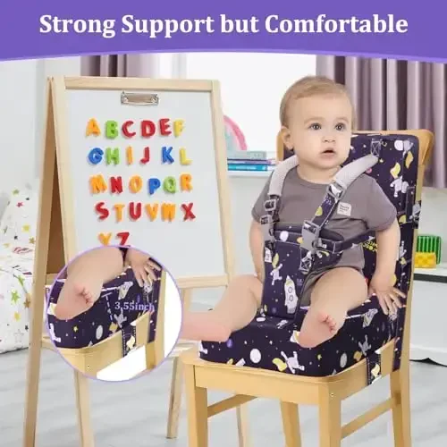 Booster Seat for Kitchen Chair at Table - Toddler Harness Seat Straps High Back Detachable Cover Ease of Cleaning Sturdy Booster Seat for Dining Table for Kid Child Baby - 2