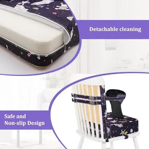 Booster Seat for Kitchen Chair at Table - Toddler Harness Seat Straps High Back Detachable Cover Ease of Cleaning Sturdy Booster Seat for Dining Table for Kid Child Baby - 4
