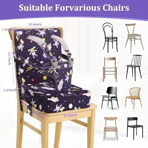 Booster Seat for Kitchen Chair at Table - Toddler Harness Seat Straps High Back Detachable Cover Ease of Cleaning Sturdy Booster Seat for Dining Table for Kid Child Baby - 5