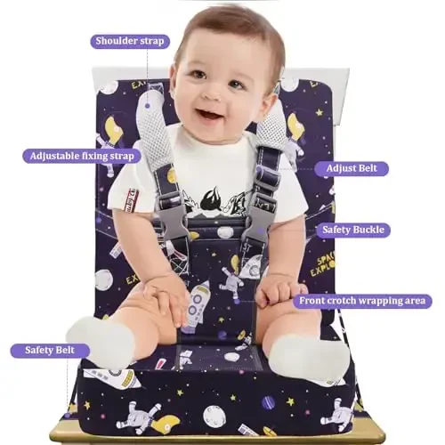 Booster Seat for Kitchen Chair at Table - Toddler Harness Seat Straps High Back Detachable Cover Ease of Cleaning Sturdy Booster Seat for Dining Table for Kid Child Baby - 3