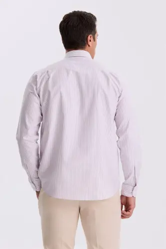 Bordo %100 Pamuk Düğmeli Yaka Comfort Fit Gömlek - 4