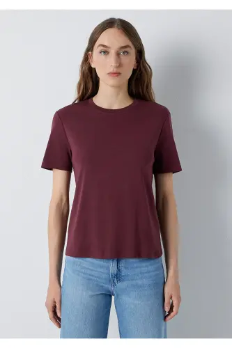 Bordo Basic Tişört Semi Slim Fit / Yarı Dar Kesim 1612916-70396 - Bordo - 3