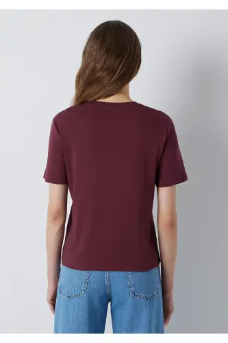 Bordo Basic Tişört Semi Slim Fit / Yarı Dar Kesim 1612916-70396 - Bordo - 5