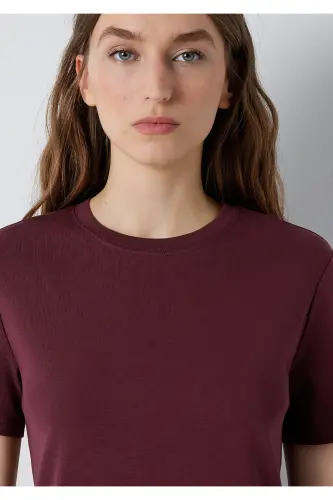 Bordo Basic Tişört Semi Slim Fit / Yarı Dar Kesim 1612916-70396 - Bordo - 6