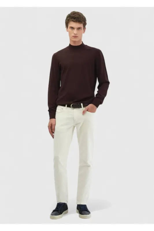 Bordo Bato Yaka Düz Örgü Yün Karışımlı Triko-Bordo - 2