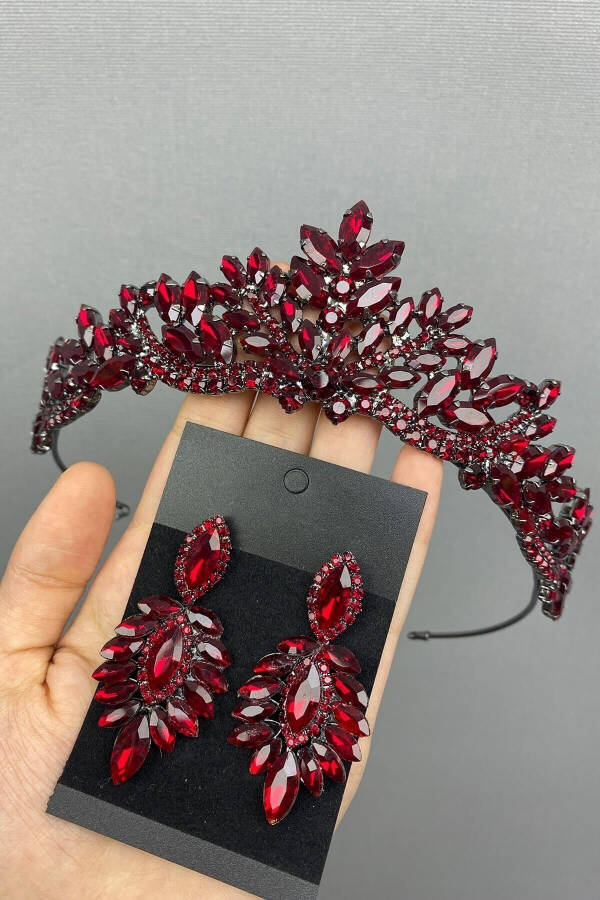 Bordo Berlin Model Gelin Kına Tac Ve Küpe - Bordo - 2