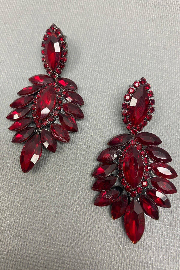 Bordo Berlin Model Gelin Kına Tac Ve Küpe - Bordo - 3