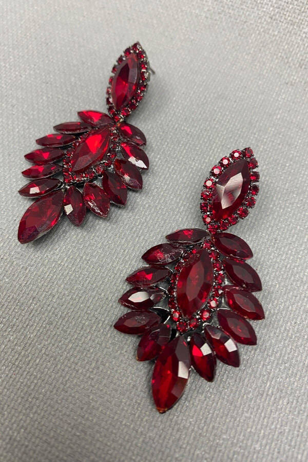 Bordo Berlin Model Gelin Kına Tac Ve Küpe - Bordo - 4