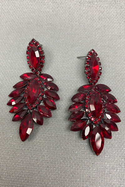 Bordo Berlin Model Gelin Kına Tac Ve Küpe - Bordo - 5