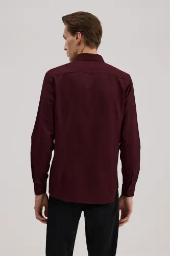 Bordo Comfort Fit Alttan Düğmeli Yaka Desenli Gömlek - 3