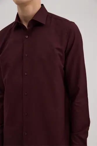 Bordo Comfort Fit Klassik Yoqa Paxta Aralash Ko'ylak - 3