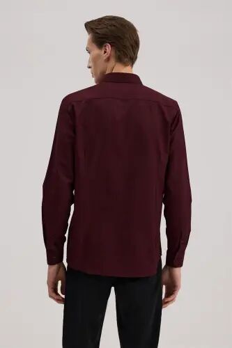 Bordo Comfort Fit Pastak Yaka Naqshli Ko'ylak - 4