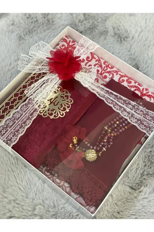 Bordo Dini Hediyelik,seccade Seti,gelin Bohçası,hediyelik-bordo - 3