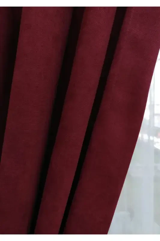 Bordo Düz Renk Fon Perde, Pilesiz Düz Dikim, Ekstrafor Büzgü, Tek Kanat-Bordo - 6