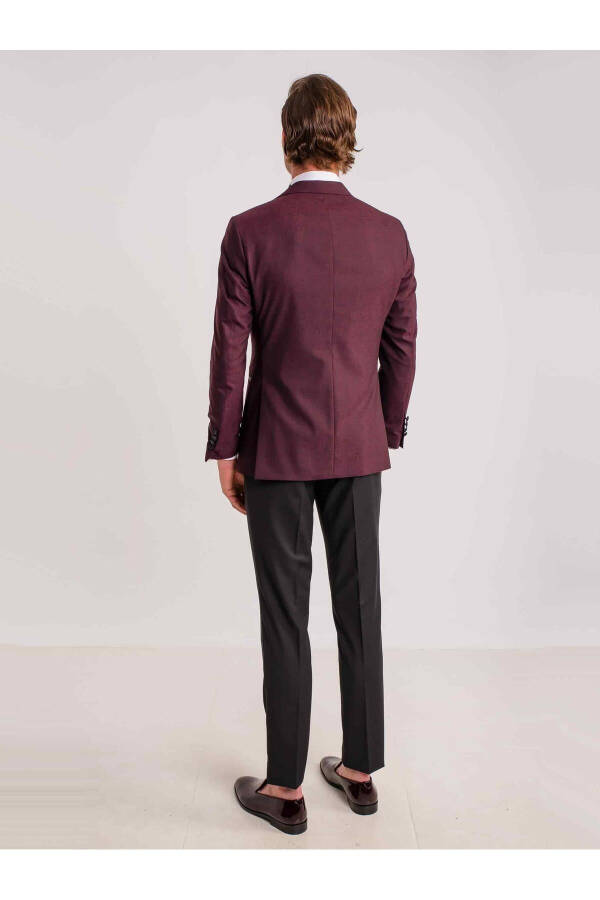 Bordo Erkek Modern Fit Çizgili Mono Yaka Smokin Takım - 61321 - 9