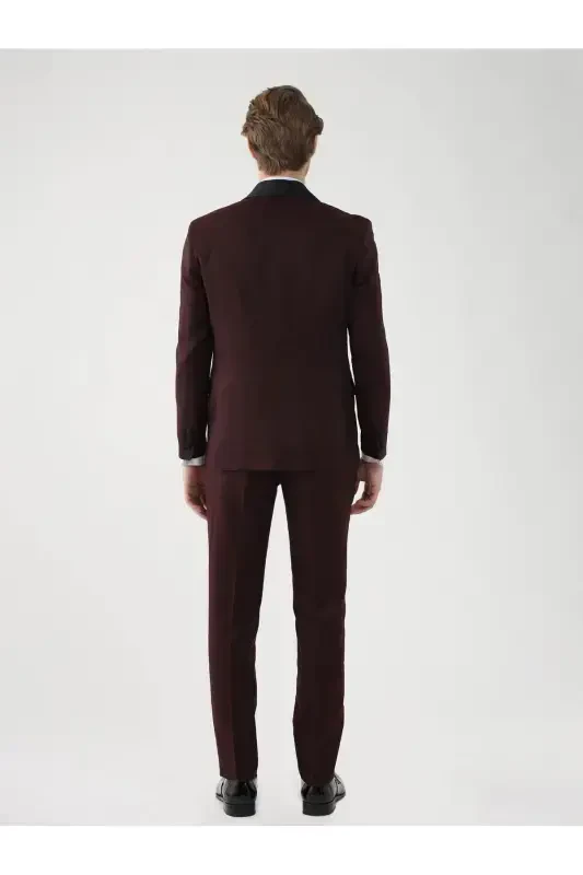 Bordo Erkek Slim Fit Düz Sivri Yaka Smokin Takım - 6