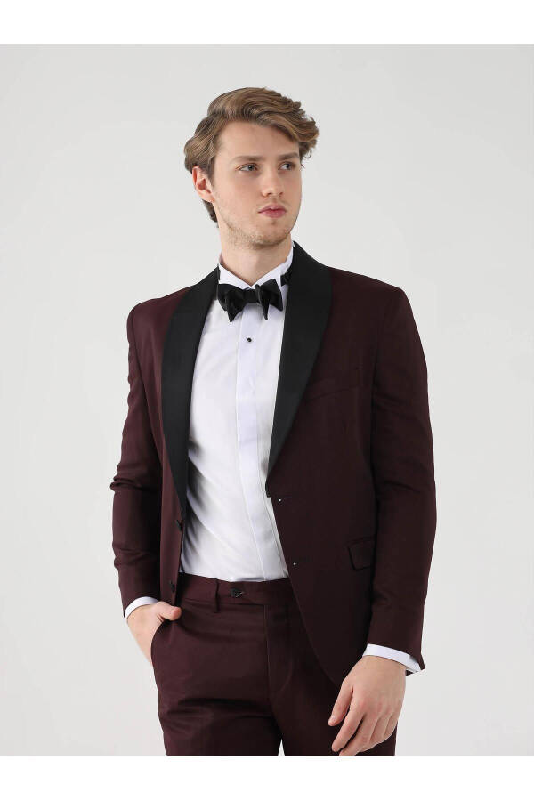 Bordo Erkek Slim Fit Düz Sivri Yaka Smokin Takım - 92433 - 10