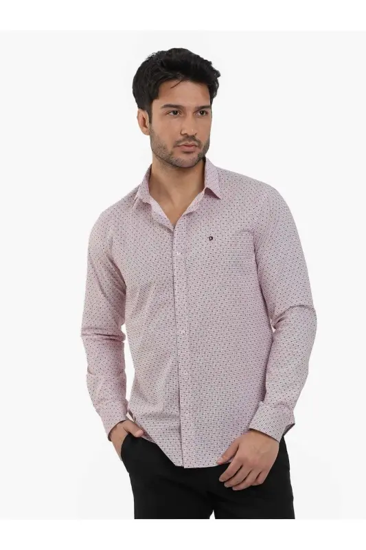 Bordo Erkek Slim Fit Pitikare Desenli Brent Yaka Uzun Kol Gömlek - Bordo - 1