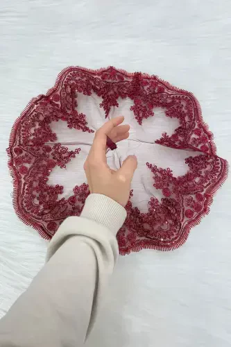 Bordo Gelin Damat Halay Mendili, Işıl Işıl Güpürlü, Düğün Kına Gecesi Nedime Söz Nişan Bride-MENDİLTELKRMBORDO - 3