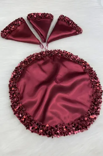 Bordo Gelin Damat Mendili, Işıl Işıl Pul Detaylı Düğün Halay Nedime Söz Nişan Kına Sünnet Mendil-MENDİLIŞILMODELBORDOCE - 4