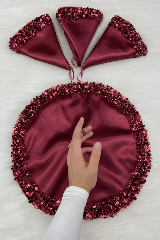 Bordo Gelin Damat Mendili, Işıl Işıl Pul Detaylı Düğün Halay Nedime Söz Nişan Kına Sünnet Mendil - MENDİLIŞILMODELBORDOCE - 1