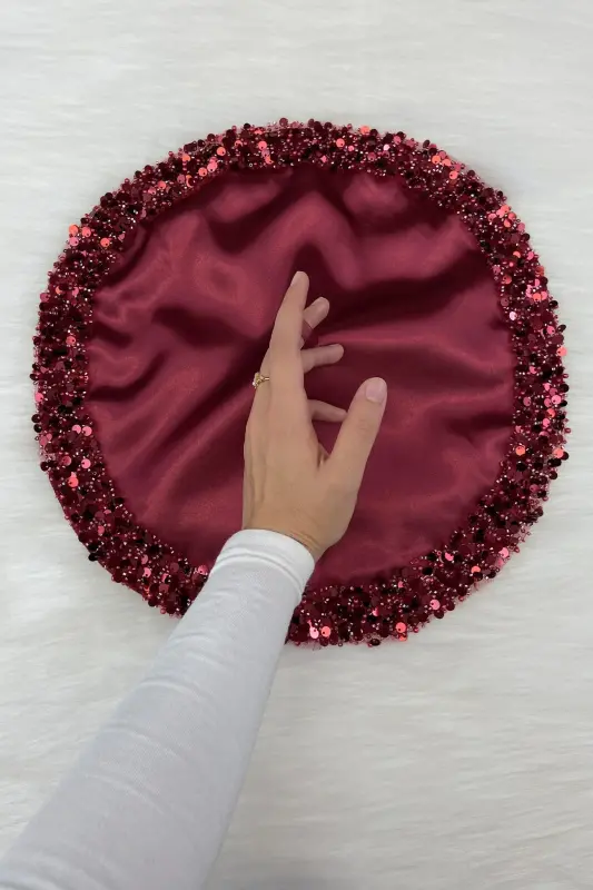 Bordo Gelin Damat Mendili, Işıl Işıl Pul Detaylı Düğün Halay Nedime Söz Nişan Kına Sünnet Mendil - MENDİLIŞILMODELBORDOCE - 2