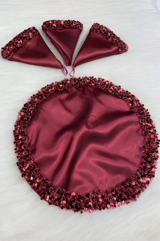 Bordo Gelin Damat Mendili, Işıl Işıl Pul Detaylı Düğün Halay Nedime Söz Nişan Kına Sünnet Mendil - MENDİLIŞILMODELBORDOCE - 4