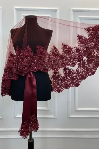Bordo Gelin Duvak Seti, Kına Duvağı, Vip Model - Bordo - 2