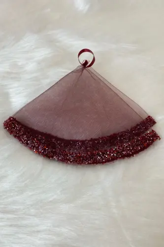 Bordo Gelin Mendili, Düğün Halay Mendili, Cam Boncuk ve Pul Baskılı Kına Mendili-Bordo - 4