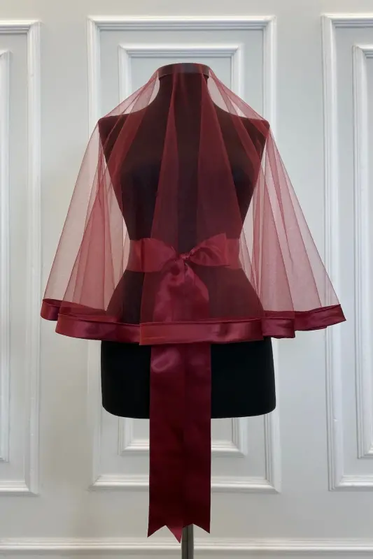 Bordo Geniş Biyeli Kına Duvak Seti Gelin Duvak Seti Kına Gecesi Düğün Nikah-GENİŞBİYELİBORDO - ZEYMERADE