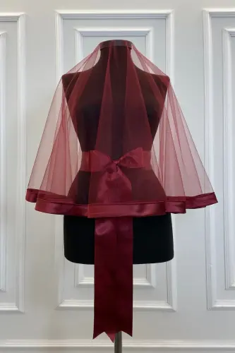 Bordo Geniş Biyeli Kına Duvak Seti Gelin Duvak Seti Kına Gecesi Düğün Nikah-GENİŞBİYELİBORDO 