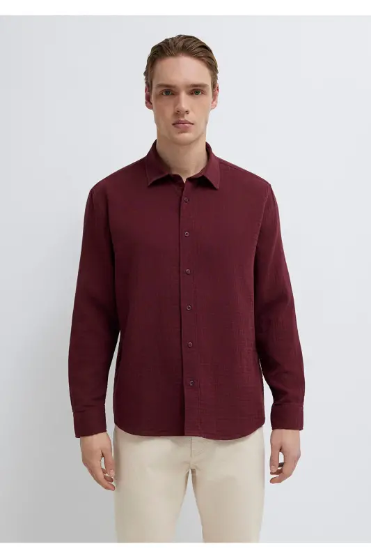 Bordo Gömlek Regular Fit / Normal Kesim 0211518-70426-Bordo - 4