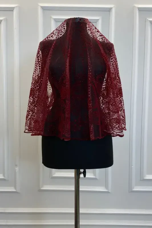 Bordo jilosi bilan to'liq naqshli kelinlik pardasi to'plami, Xina pardasi-FLOKSWAROVSKIBORDO - 4