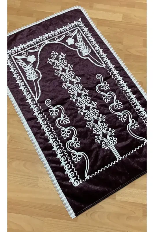 Bordo Kadife Çeyizlik Gelin Seti Seccadesi-BORDO - AYHANHOME