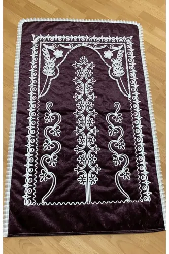 Bordo Kadife Çeyizlik Gelin Seti Seccadesi - BORDO - AYHANHOME (1)