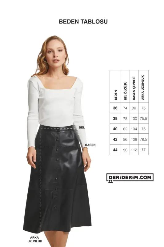 Bordo Kadın Önden Çıtçıt Kapamalı Kloş Uzun Hakiki Deri Etek-Bordo - 4