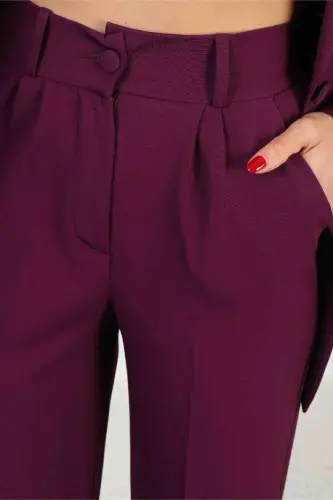 Bordo Kadın Palazzo Blazer Takım Elbise Tek Düğme Ceket Kemerli Pantalon - Bordo - DIAVES ORIGINAL DESIGNS (1)