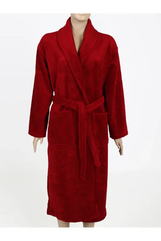 Bordo Kadın/Erkek Unısex Şalyaka Ev, Otel, Spa, Banyo Bornoz Tek Parça-Bordo - 2